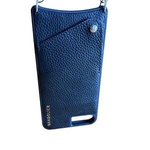 Bandolier Crossbody Phone Case Black Pebbled Leather Silver Studs iPhone +8